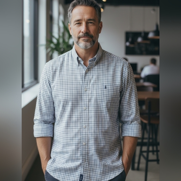 Hart, Schaeffer, Marx - NWOT, Plaid Blue & Tan , 100% Pima Cotton, 17 1/2 X 35, - Picture 9 of 10